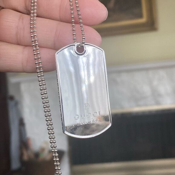 Gucci 925 Sterling Silver Dog Tag & 30” Ball Chain Unisex - Picture 4 of 12